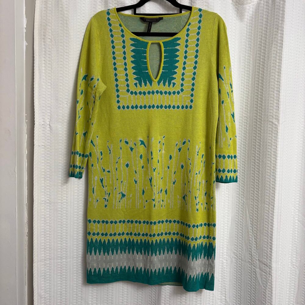 BCBGMAXAZRIA Intarsia Geometric Keyhole Knit Sweater Dress EUC